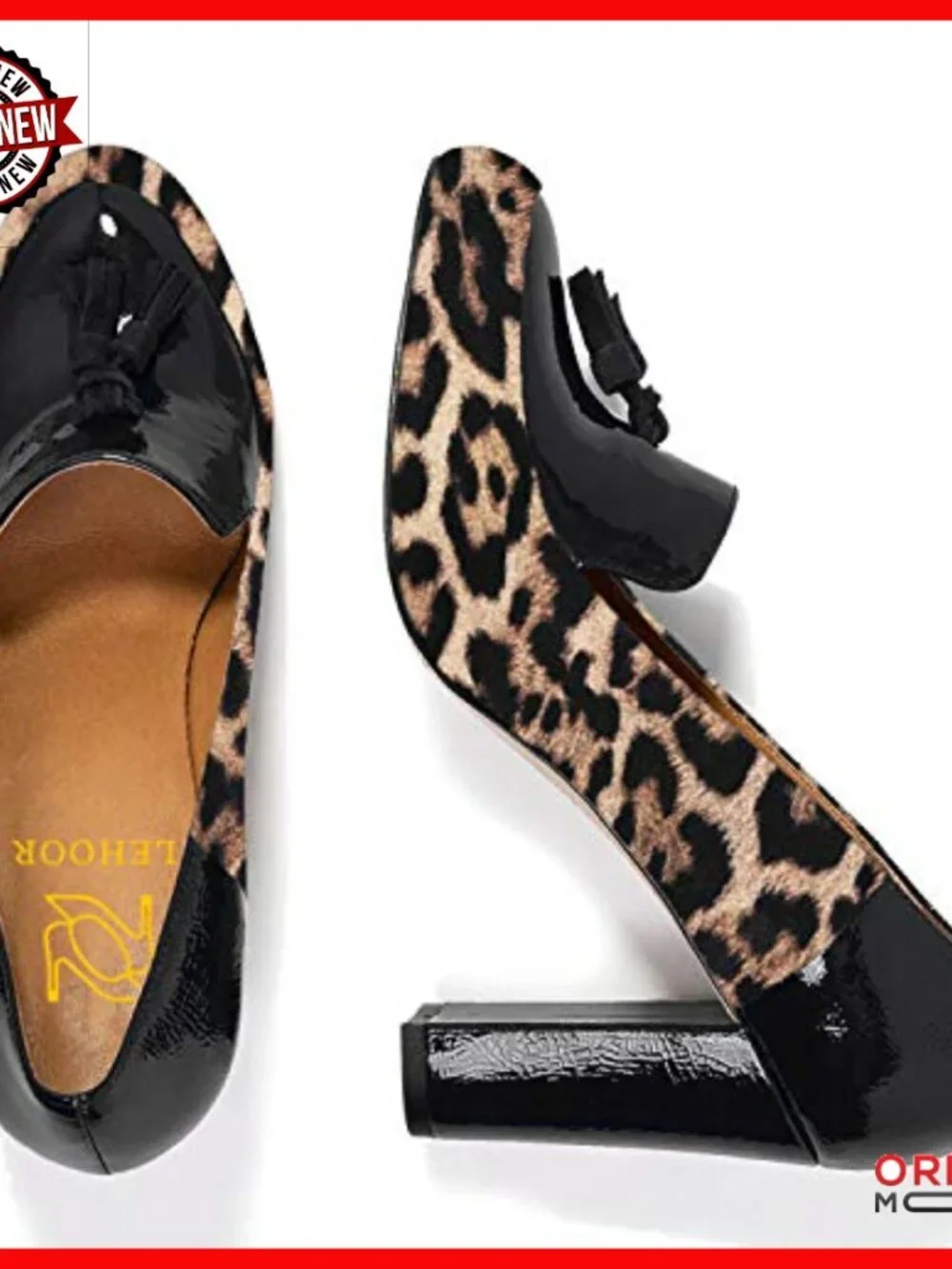 Chunky Block Heel Fringed Pumps, Suede Patent Leather Patchwork, Slip-On Loafers